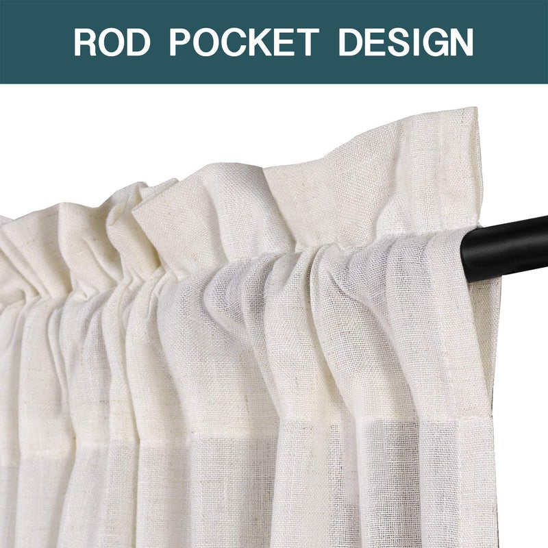 FantasDecor Natural Linen Curtains 84 inch Long Rod Pocket Flax Linen Burlap Semi Sheer with Light Filtering Privacy Window Treatments for Living Room, W52 x L84, Natural - Image 2